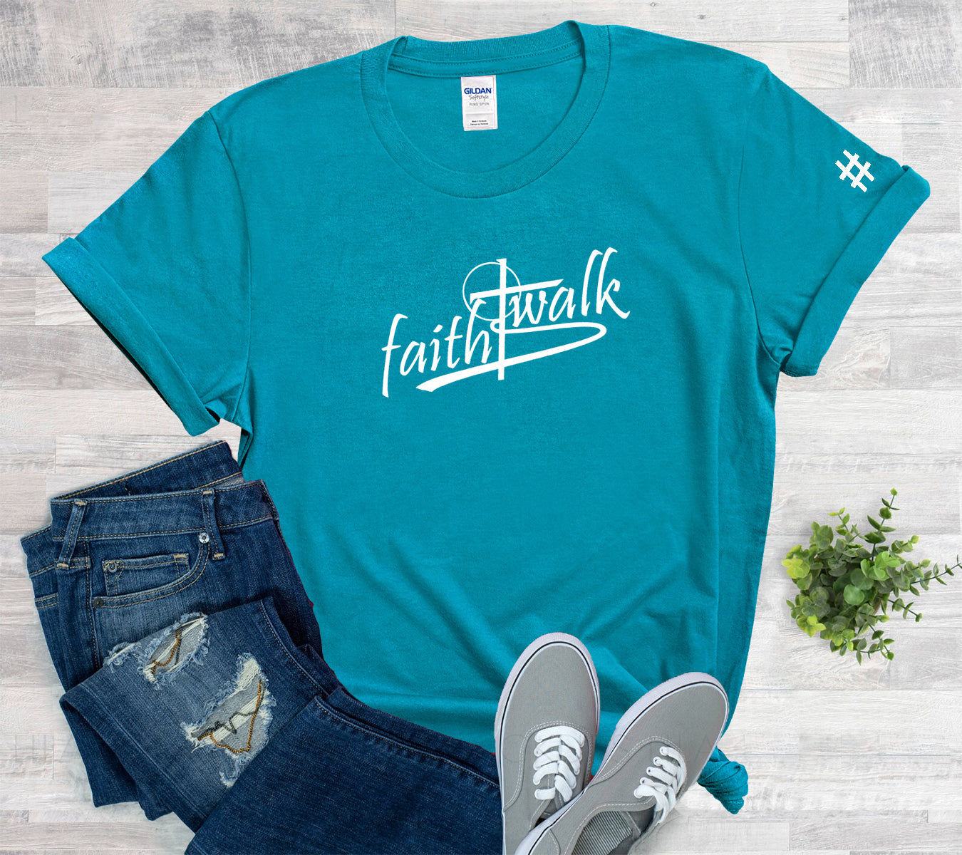 FaithWalk shirt with walk# on sleeve