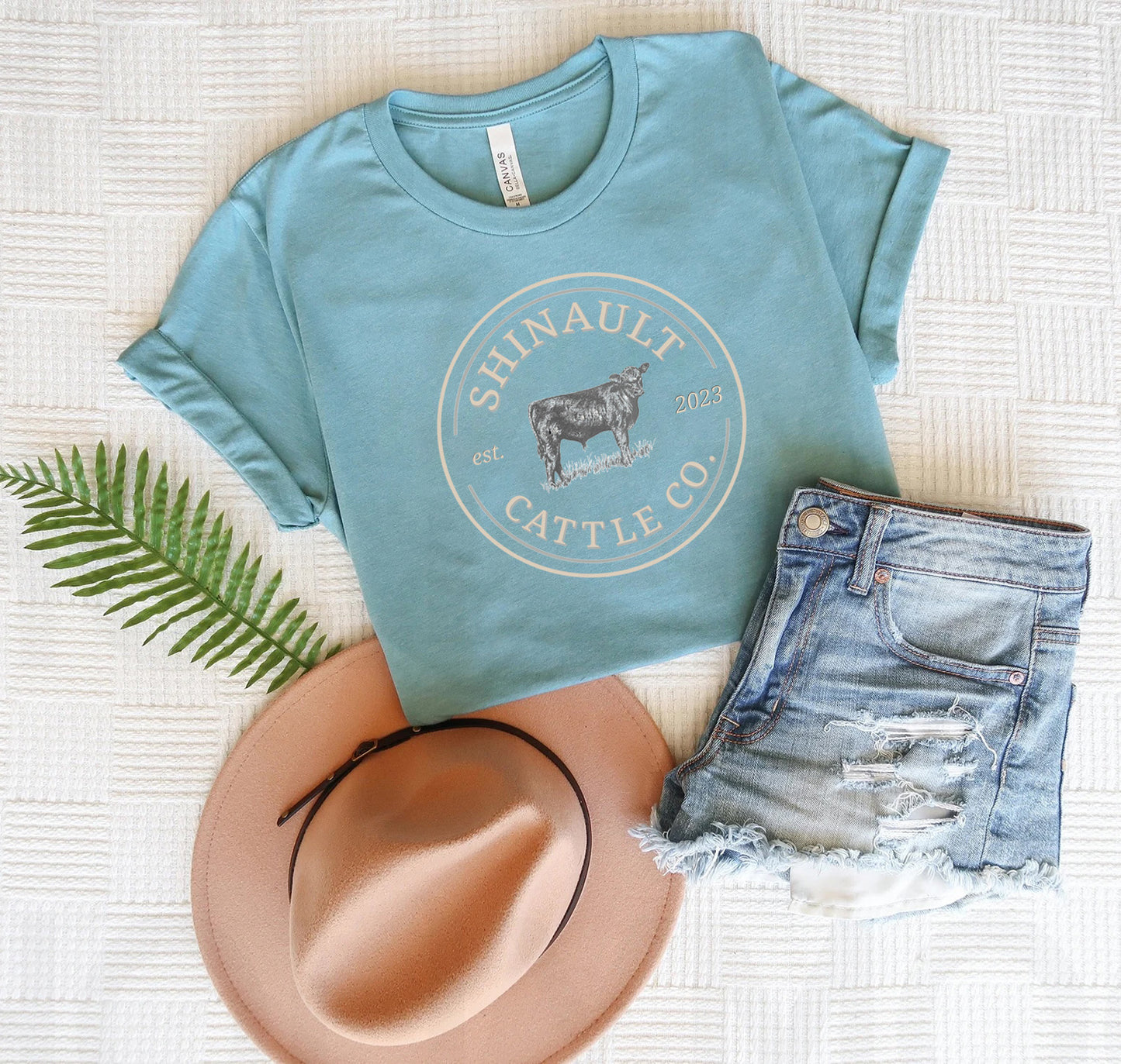 Heather Blue Lagoon Shinault Cattle Co. tshirt